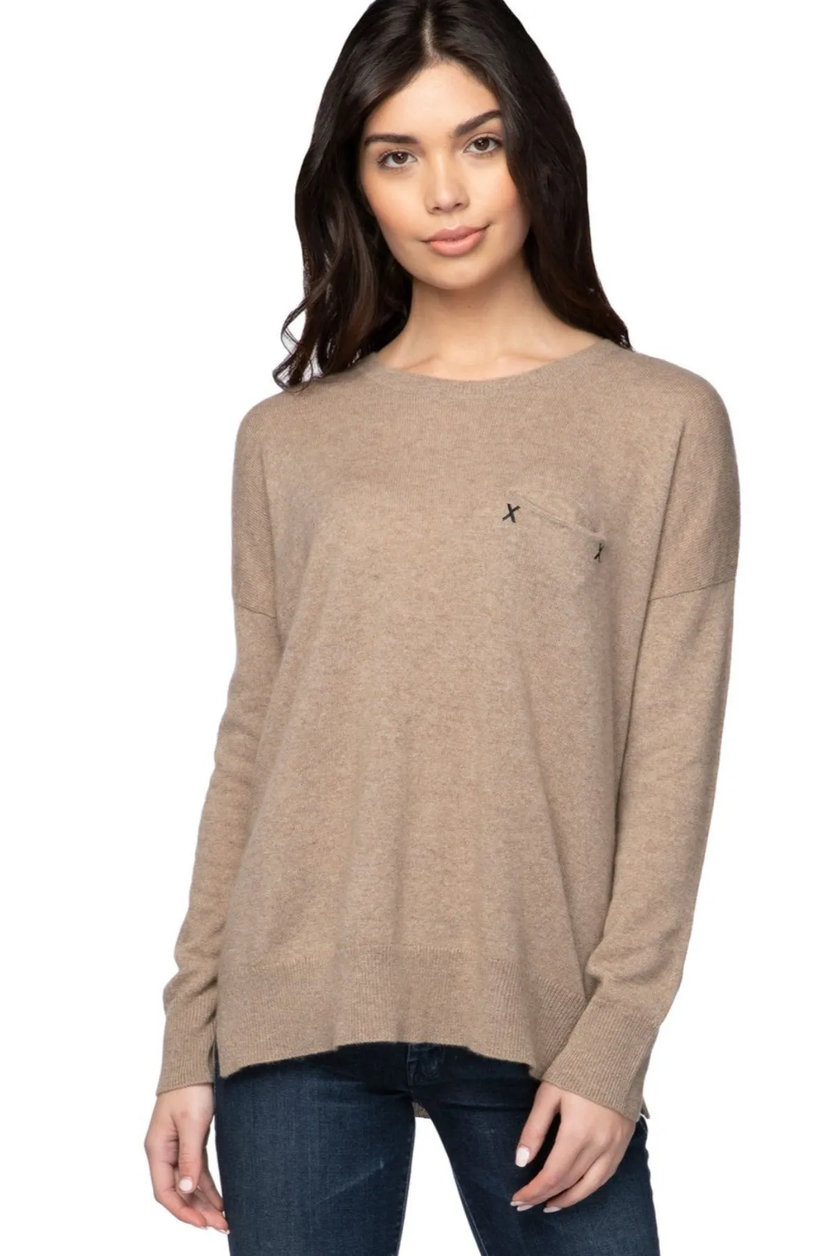 100% Cashmere Patricia Pocket Crew Sweater