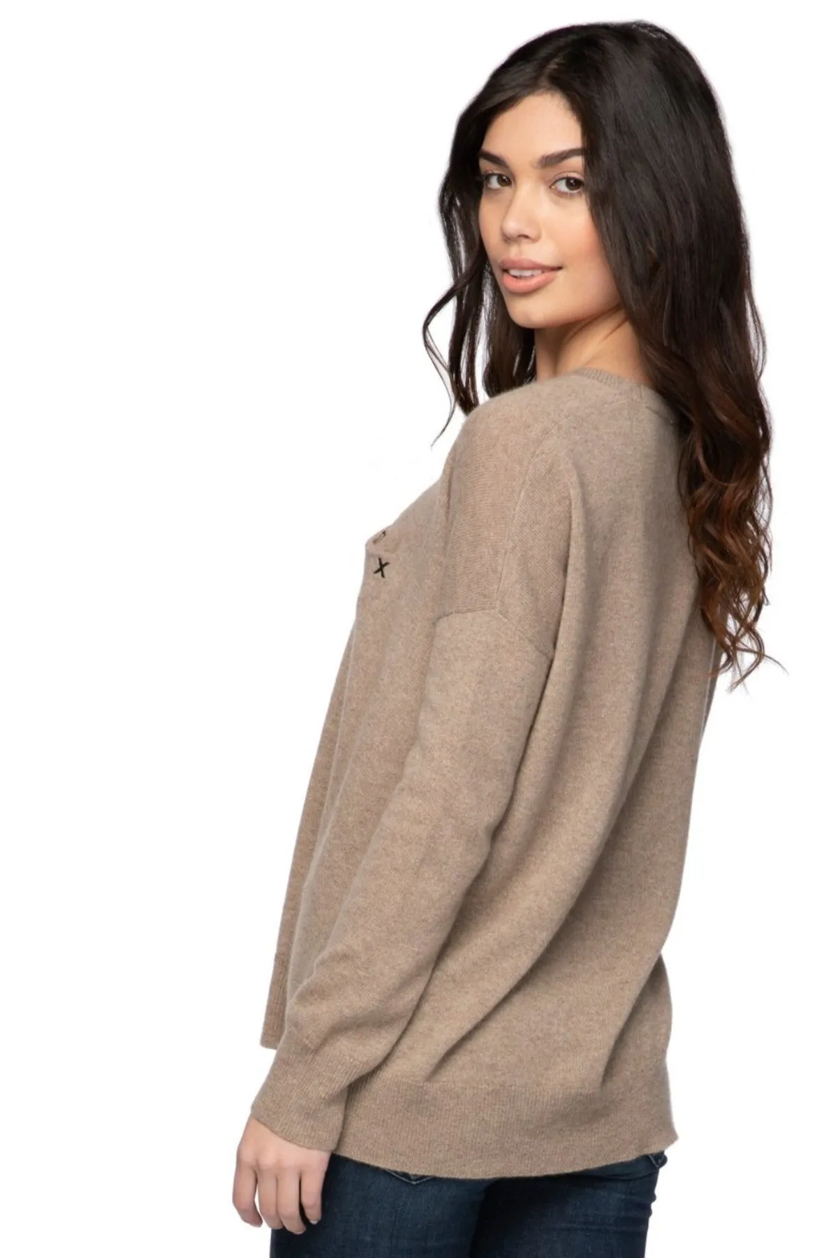 100% Cashmere Patricia Pocket Crew Sweater