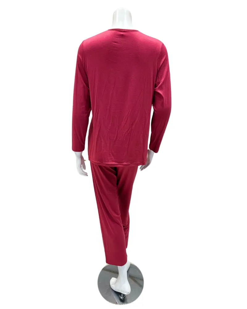 ALP855BRY Solid Berry with White Piping Modal Pajamas Set