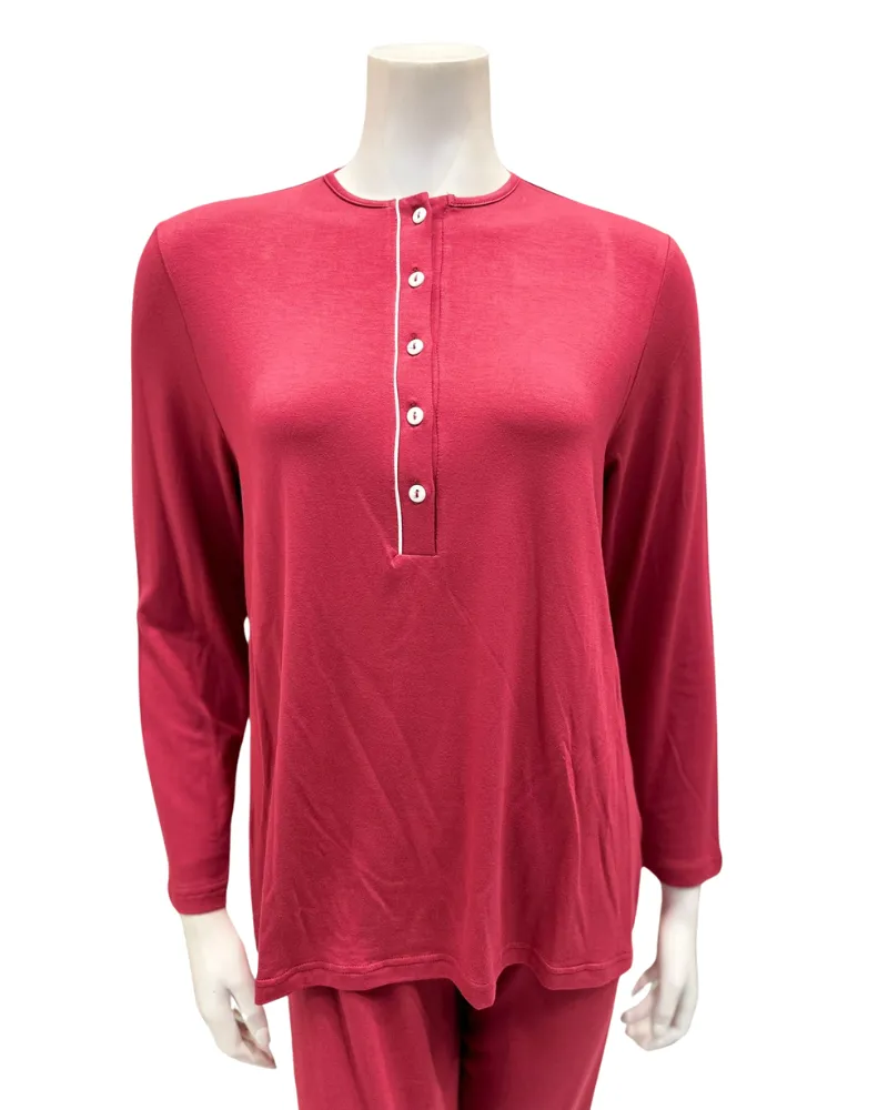 ALP855BRY Solid Berry with White Piping Modal Pajamas Set