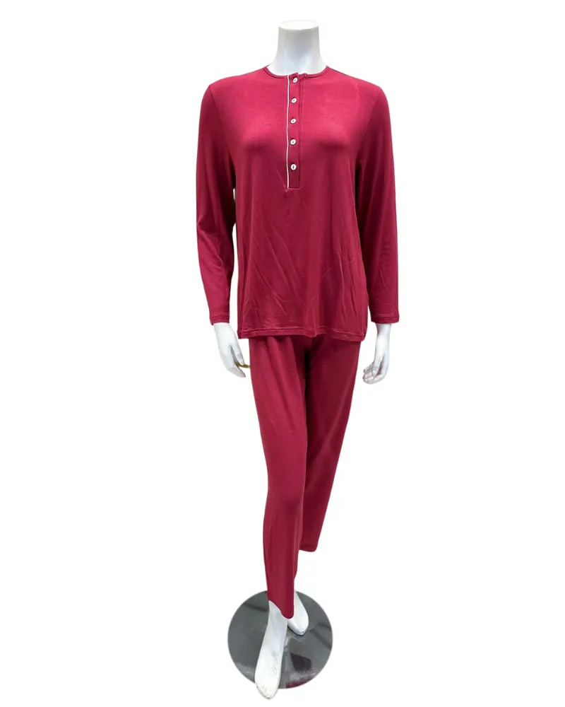 ALP855BRY Solid Berry with White Piping Modal Pajamas Set