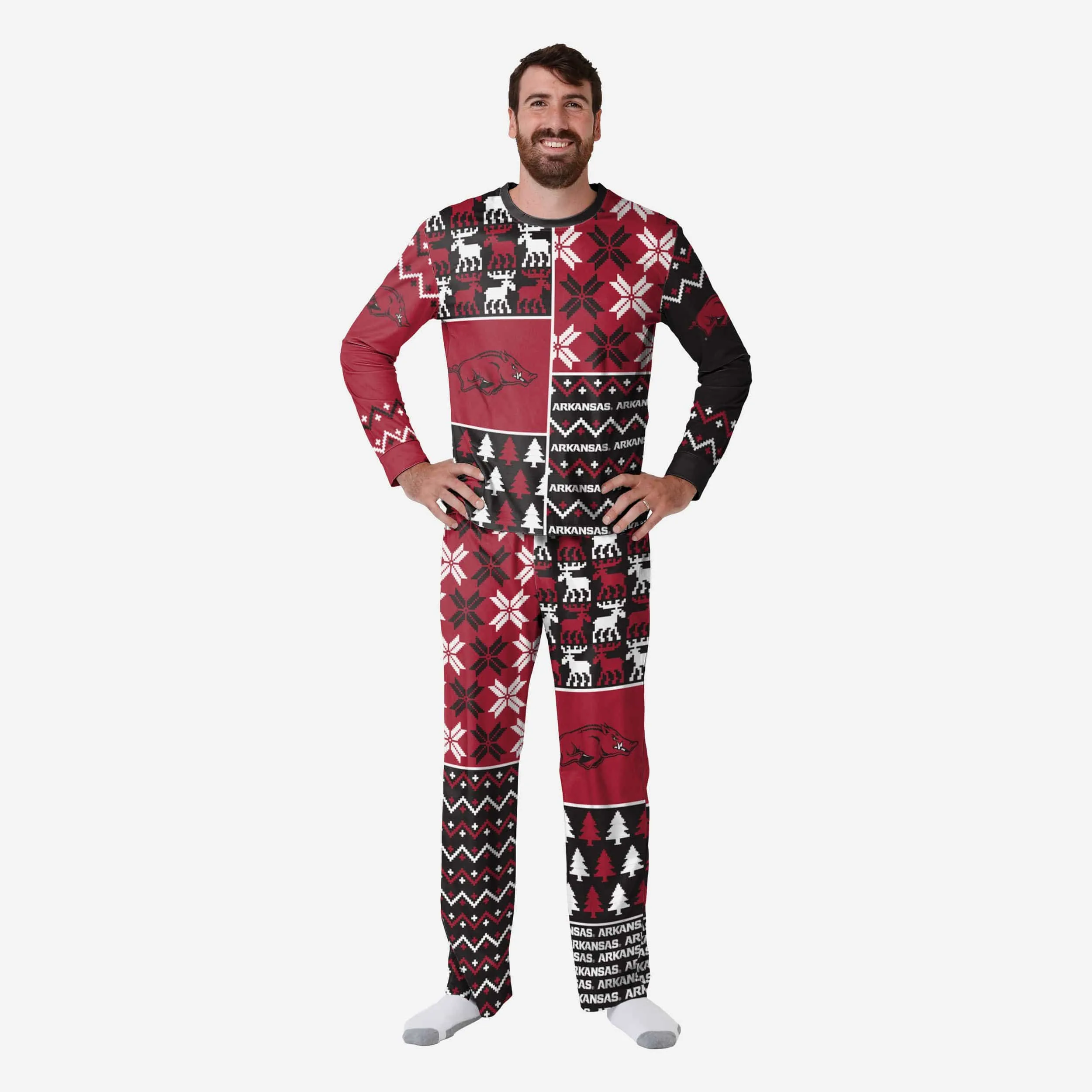 Arkansas Razorbacks Mens Busy Block Family Holiday Pajamas