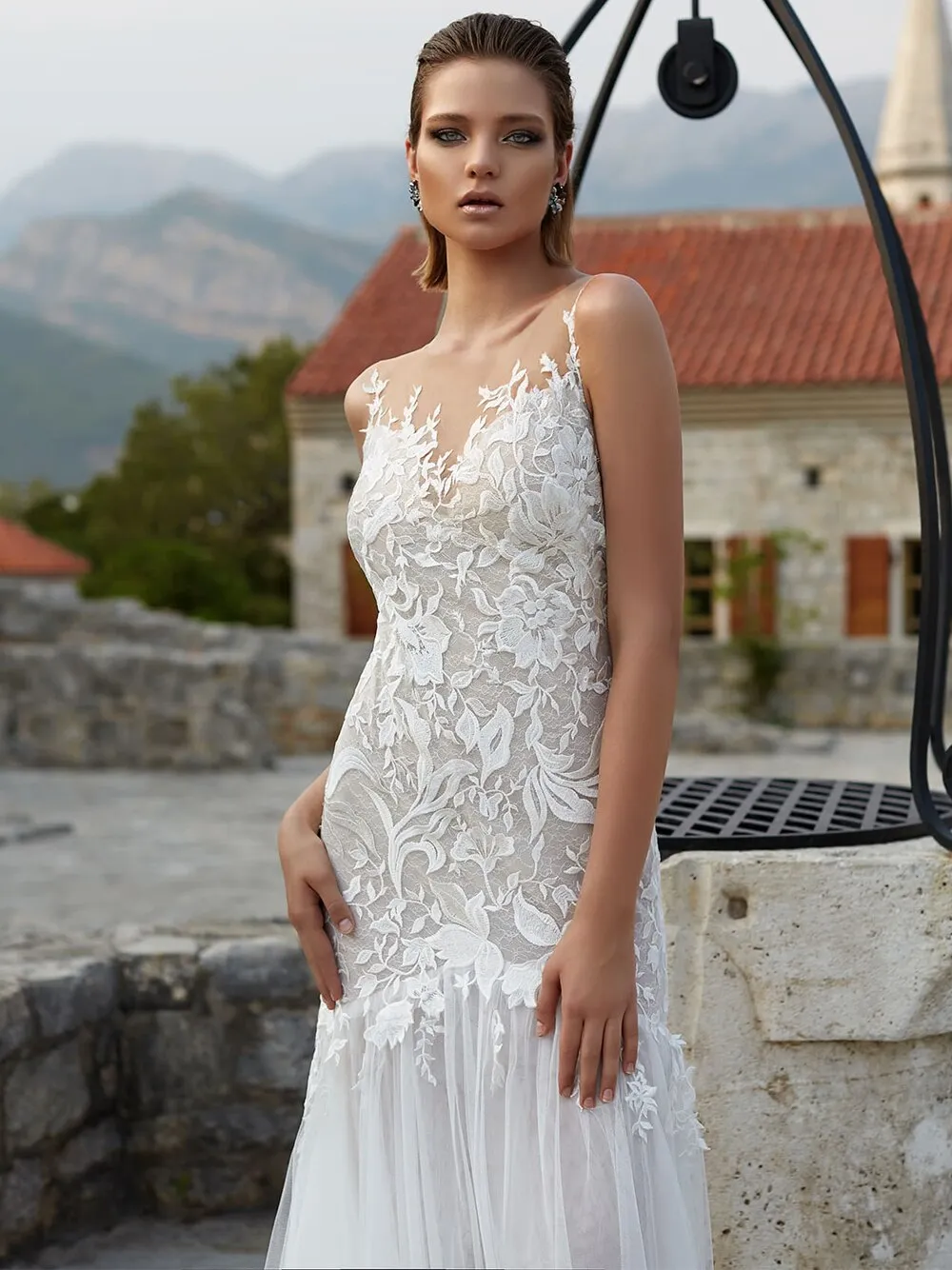 Backless Lace Floor Length Bridal Gowns