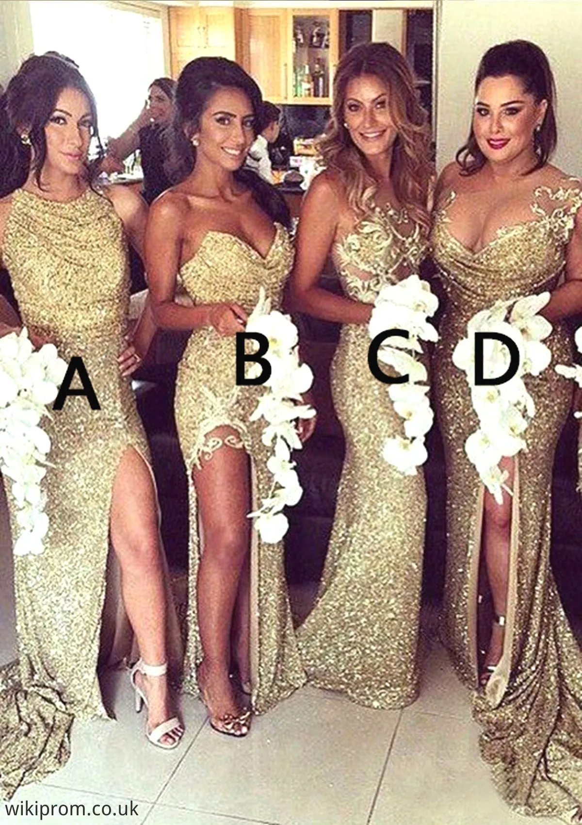 Bateau Sleeveless Sweep Train Sheath/Column Sequined Bridesmaid Dresses Cristal SWKP0025321