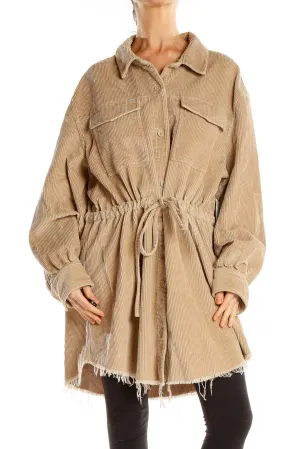 Beige Corduroy Cinched Waist Coat