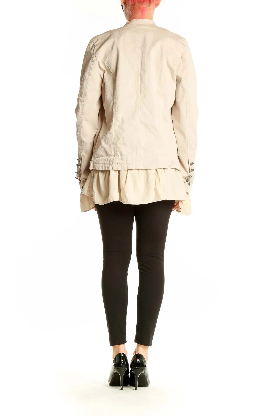 Beige Ruffled Military-Style Jacket