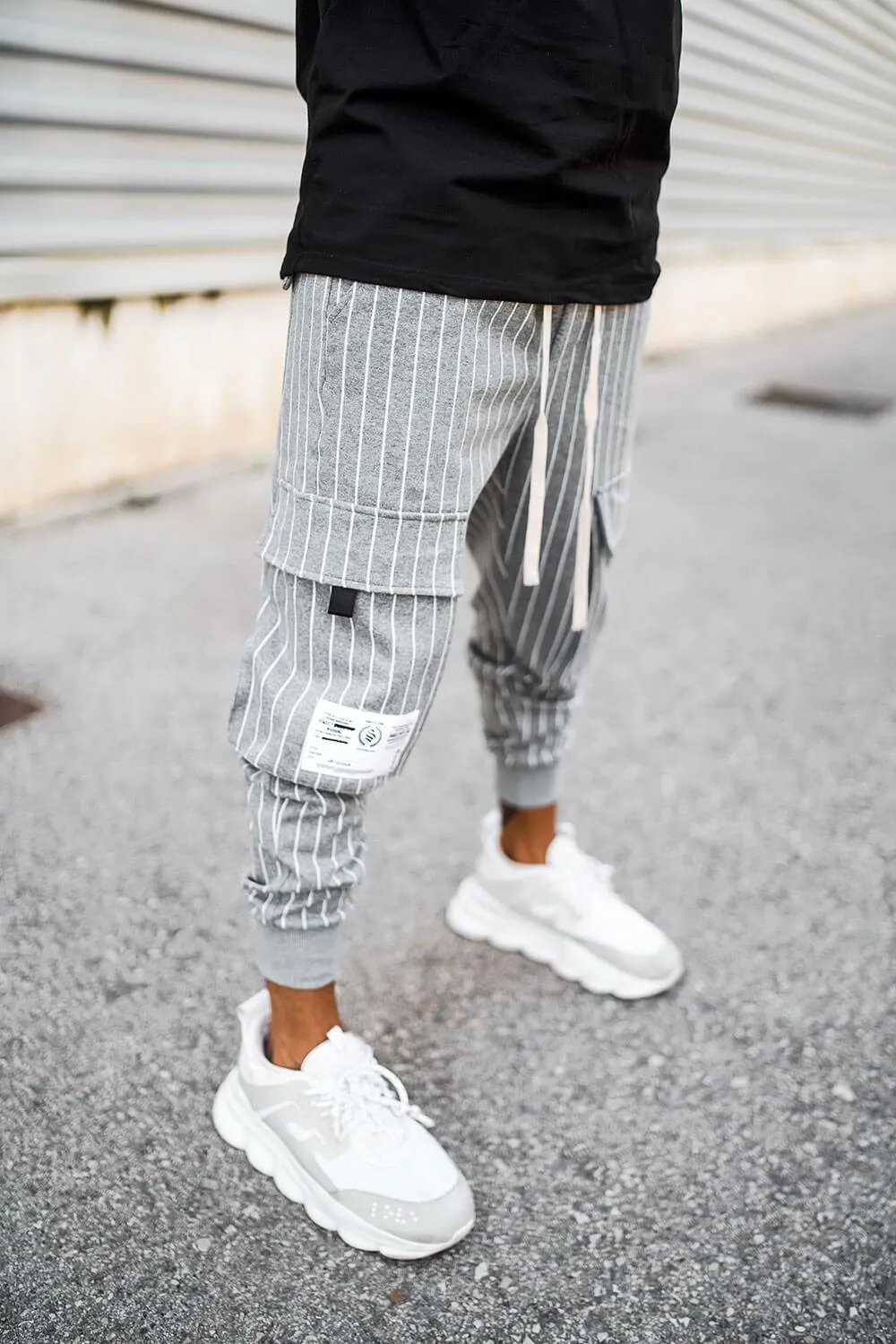 Cargo Utility Pants - Grey Pinstripe