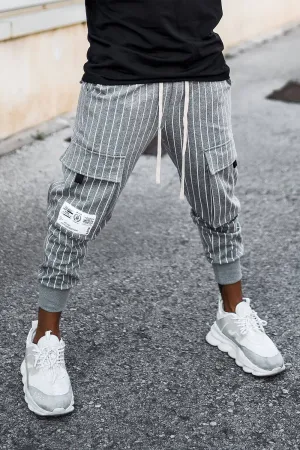 Cargo Utility Pants - Grey Pinstripe