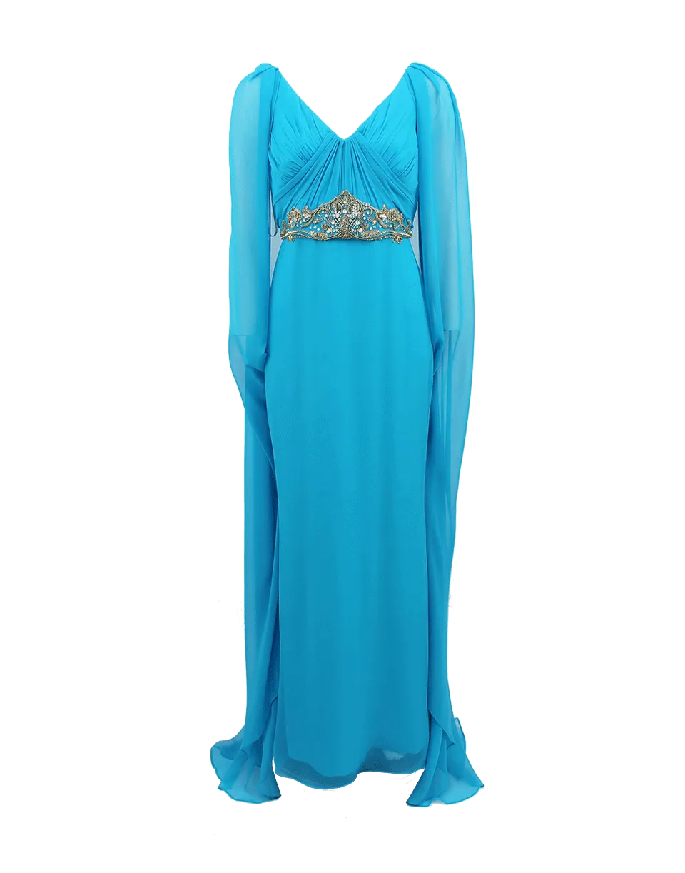 Chiffon Embroidered Draped Gown
