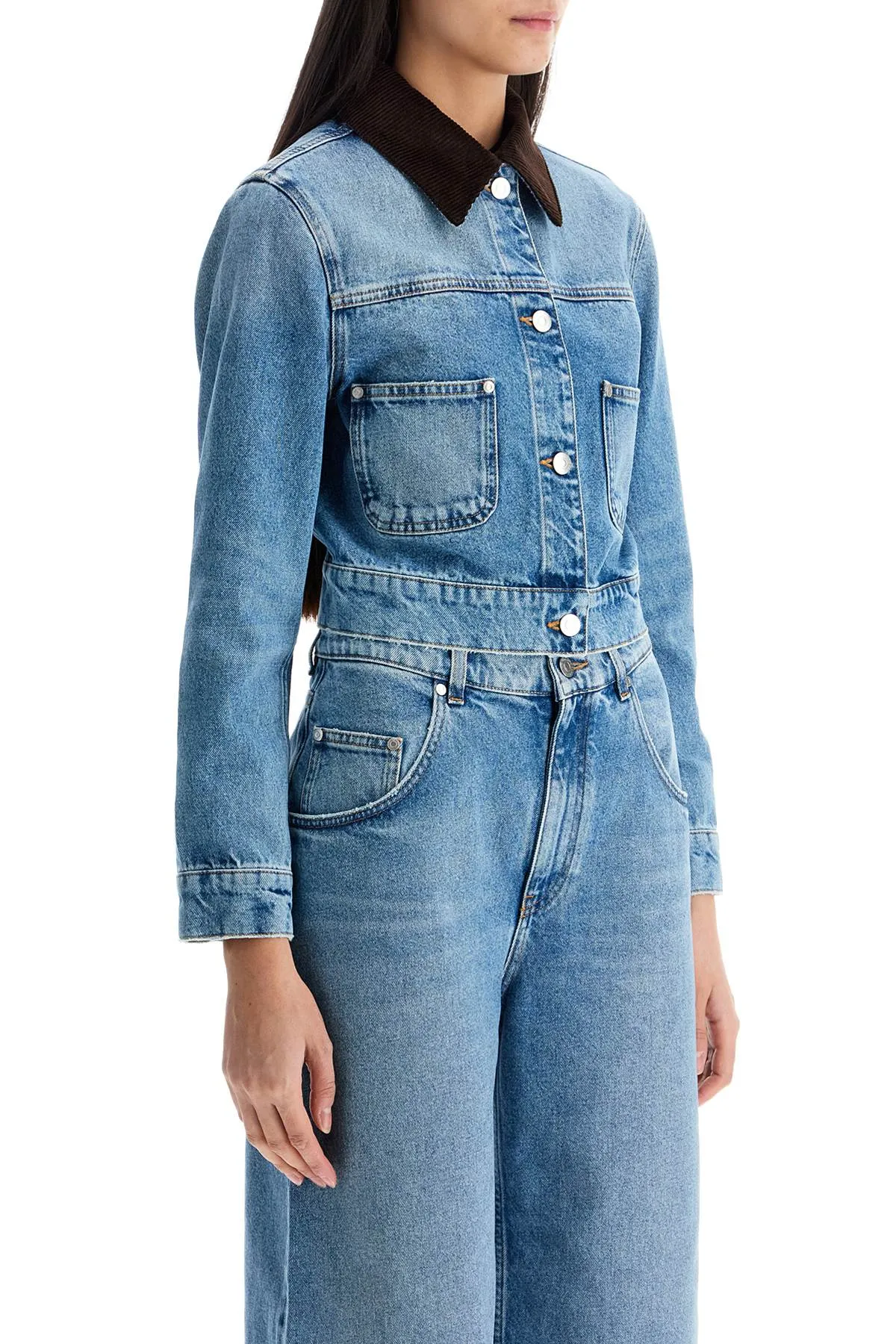 cropped denim jacket for women 6D0354 3SQH05 MEDIUM VINTAGE BLUE