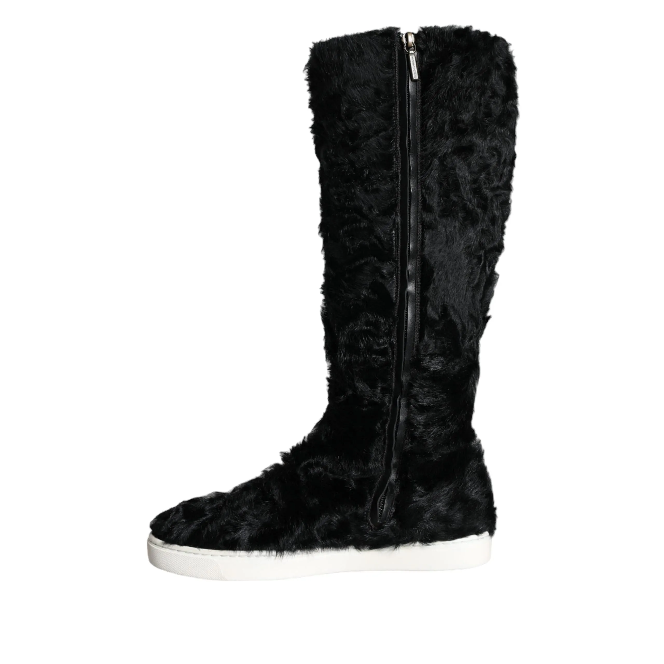 Dolce & Gabbana Black Xiangao Lamb Fur Leather Boots Shoes