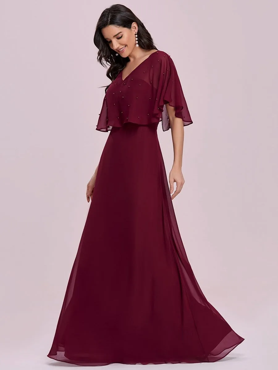 Elegant Flutter Sleeve V-neck A-line Floor Length Evening Dress