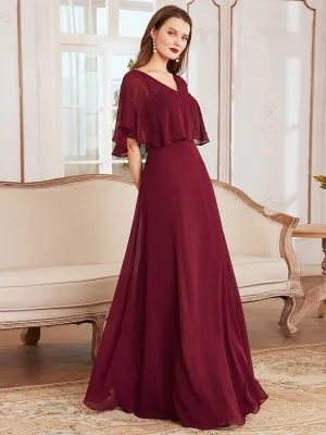 Elegant Flutter Sleeve V-neck A-line Floor Length Evening Dress