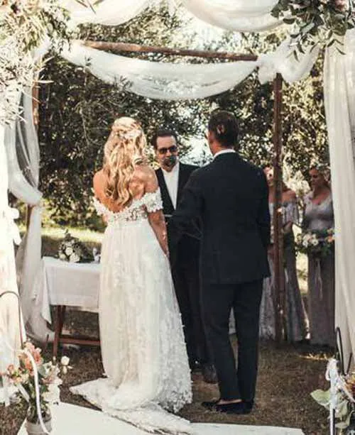 Elegant Ivory Off the Shoulder Lace Wedding Dresses Beach Wedding Dresses, SW206