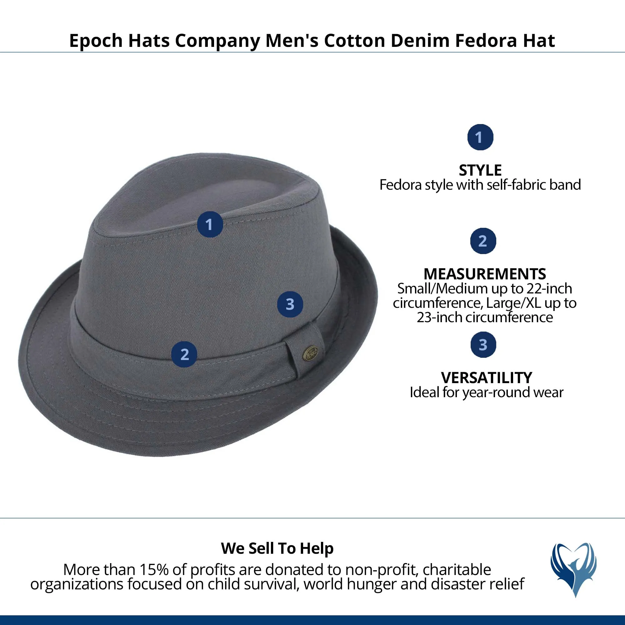 Epoch Hats Company Men's Cotton Denim Fedora Hat