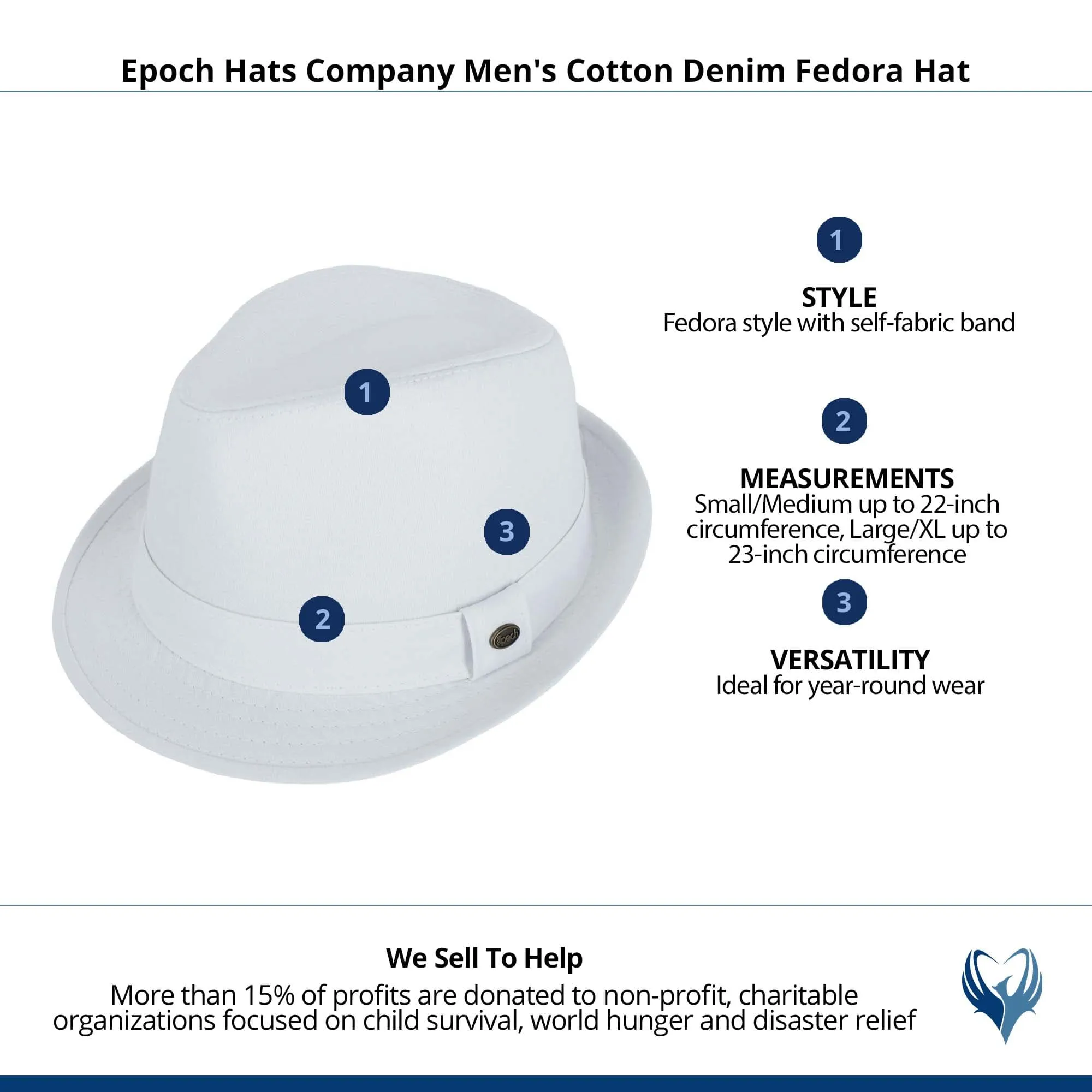 Epoch Hats Company Men's Cotton Denim Fedora Hat