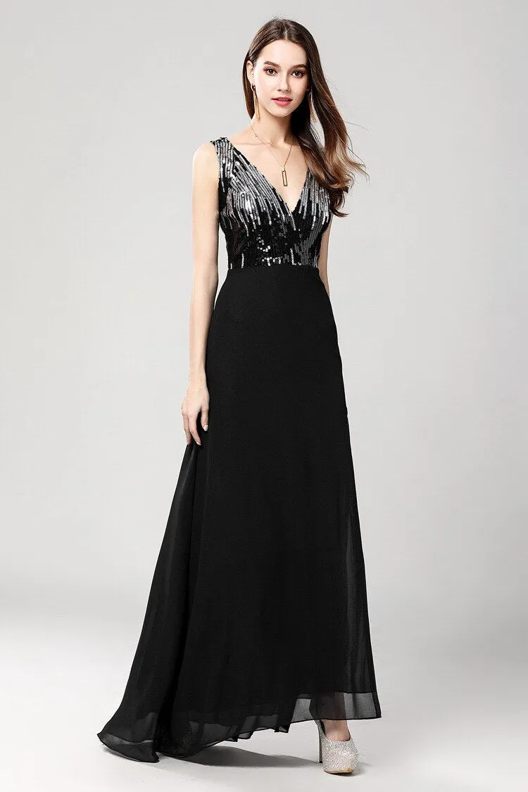 FashionSierra - Sexy V Neck Sleeveless Sequined Fashion Long Party Prom Dresses
