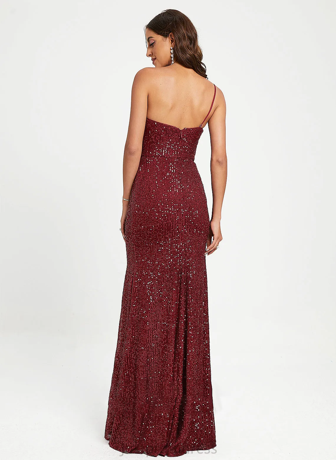 Floor-Length Sheath/Column Sequins Ruffle Prom Dresses With One-Shoulder Brisa Sequined