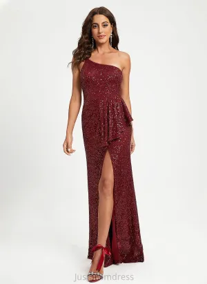 Floor-Length Sheath/Column Sequins Ruffle Prom Dresses With One-Shoulder Brisa Sequined