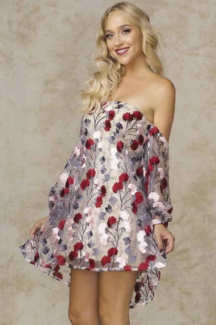 Jessica Strapless Sheer Embroidered Dress Multi