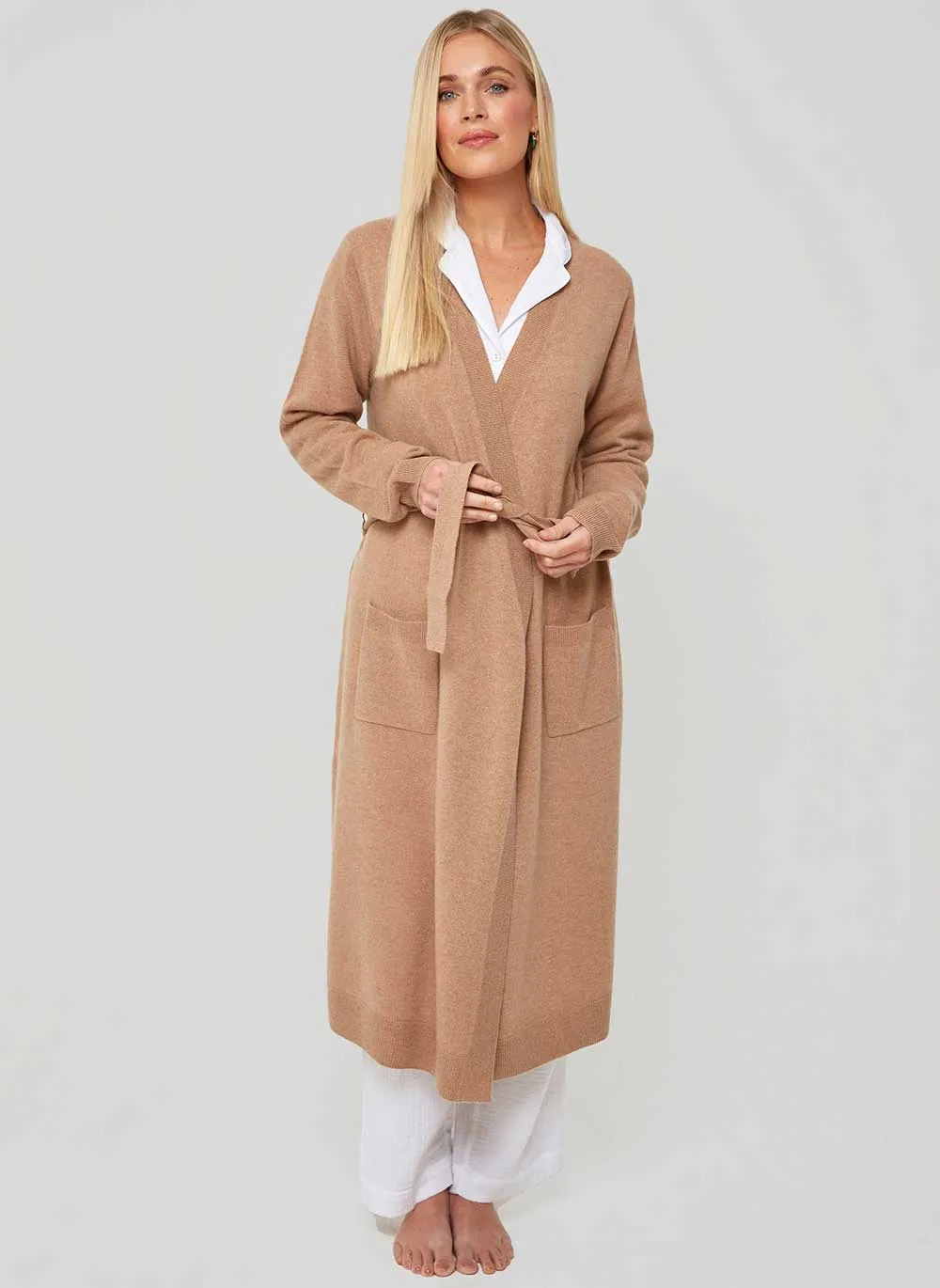 Ladies Cashmere Dressing Gown - Camel