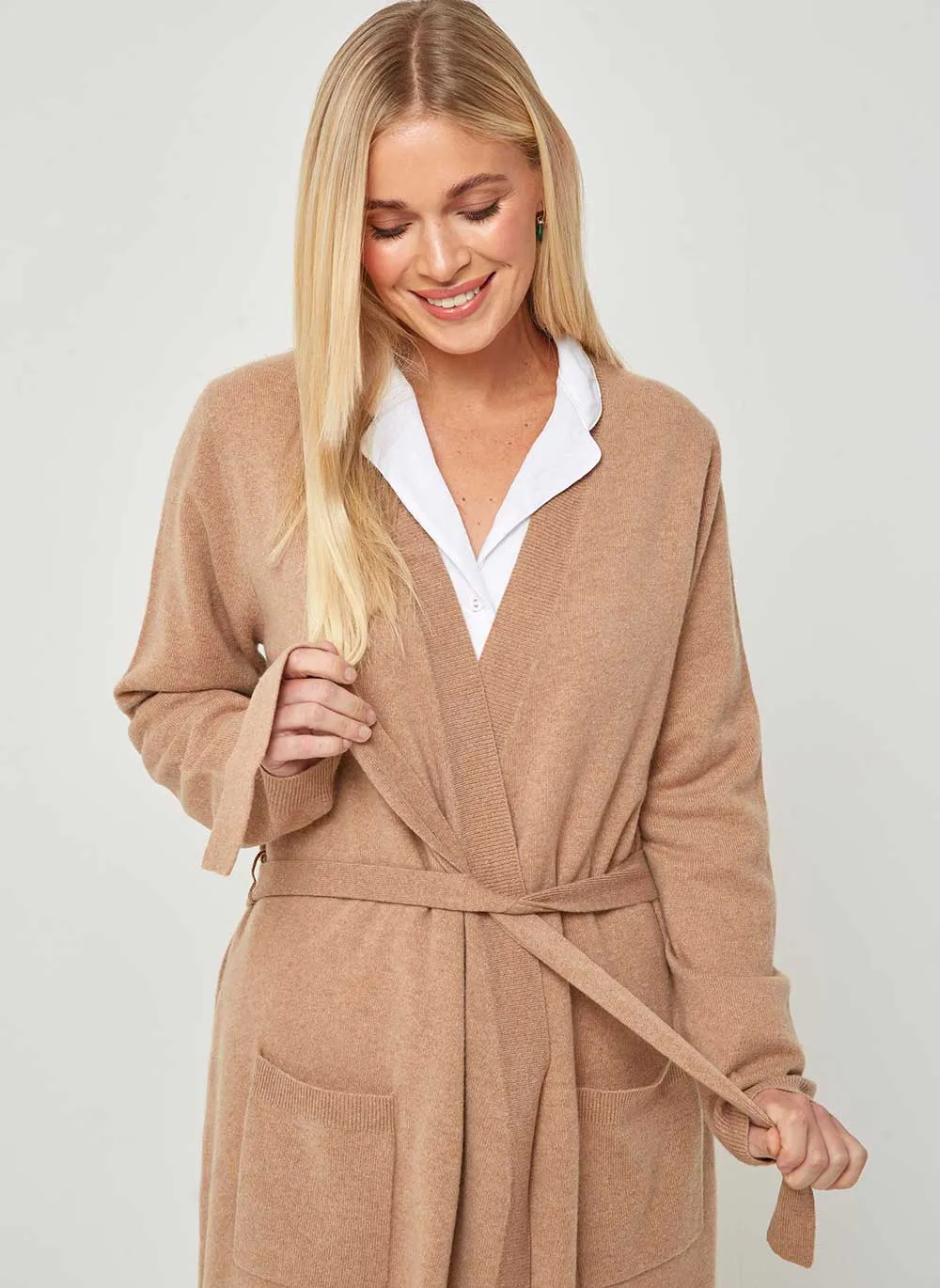 Ladies Cashmere Dressing Gown - Camel