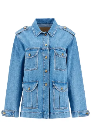 light blue cotton military safari jacket with multiple pockets SDN01 DN MAYA