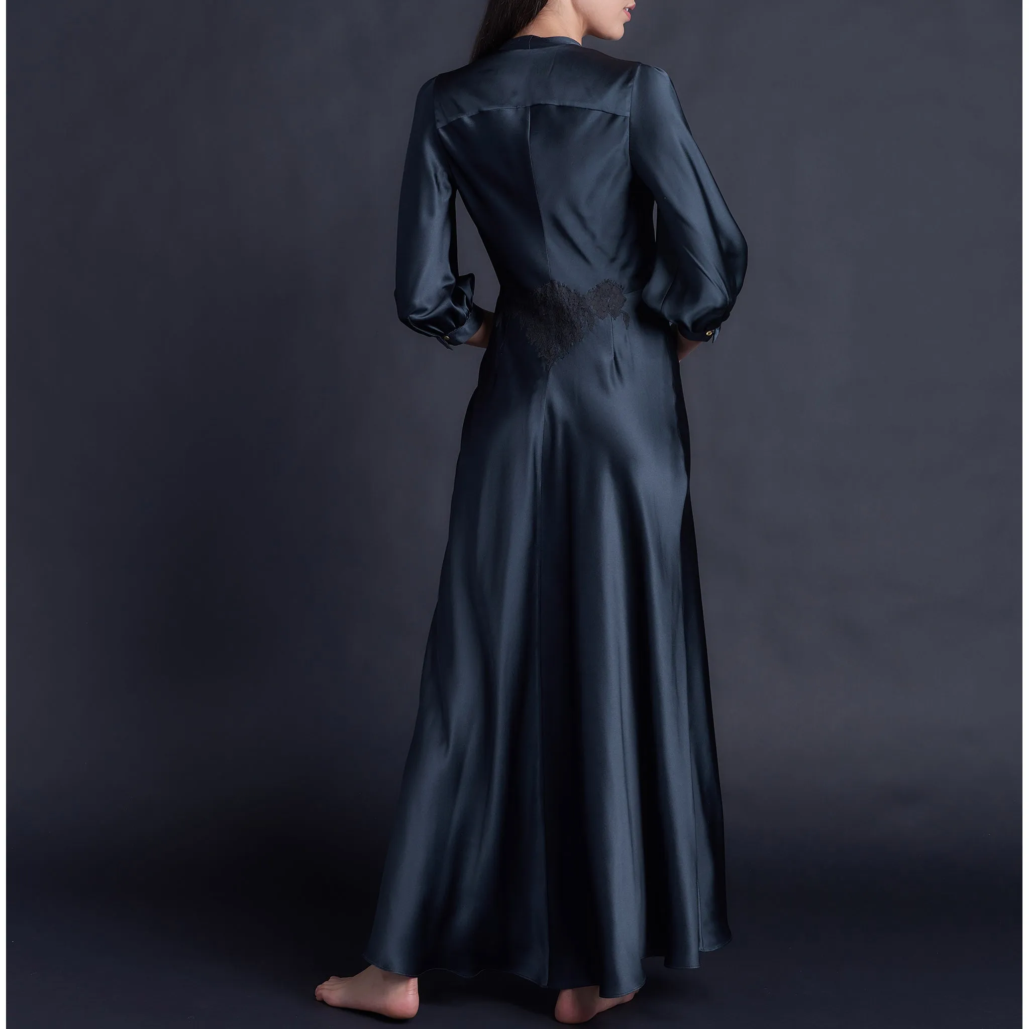 Maia Long Duster in Sapphire Silk Charmeuse