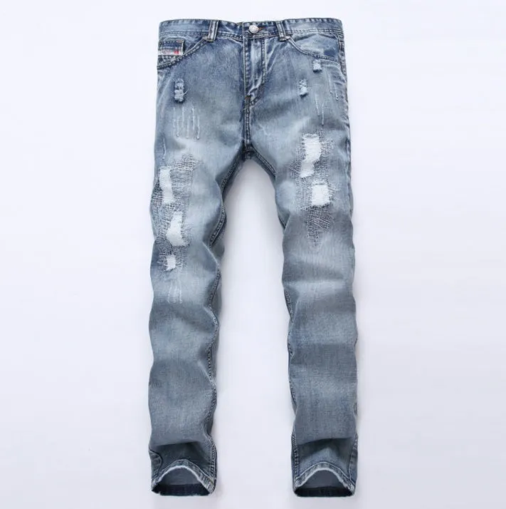 MCCKLE Fashion Brand Designer Mens Ripped Jeans Pants Light Blue Slim Fit Distressed Denim Joggers Male Plus Size Jean Trousers