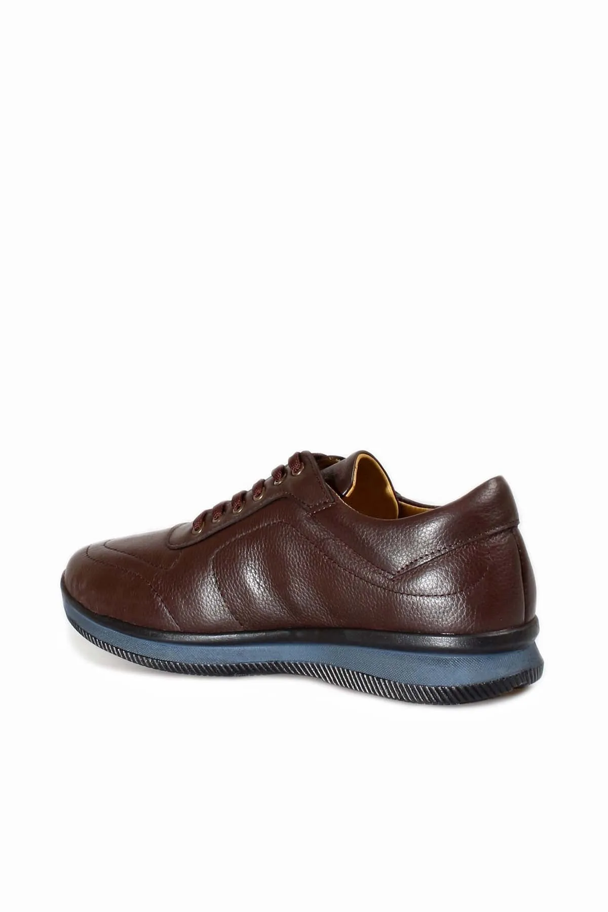 Men's Brown Leather Casual Sneakers with Blue Sole - Wessi