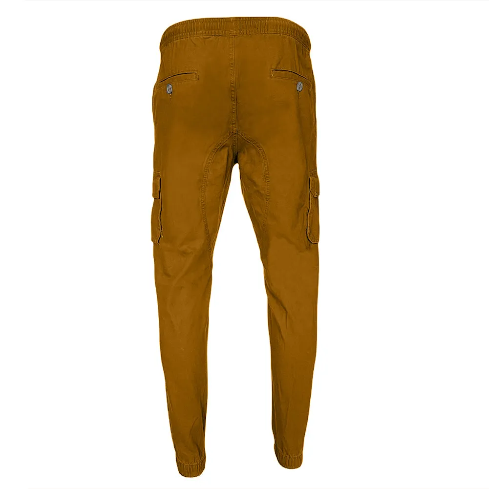 Men's Cargo Pants Solid Color Casual Utility Side Pocket Drawstring Waist Pants