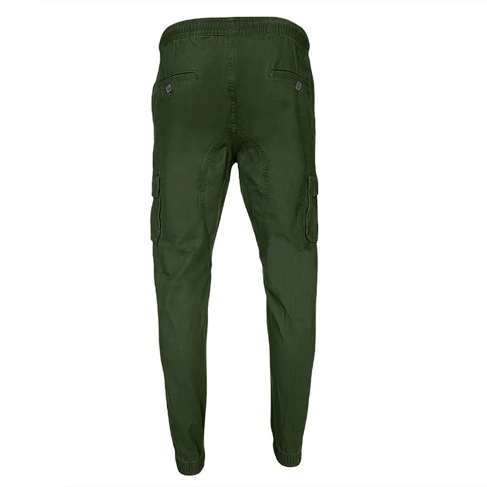 Men's Cargo Pants Solid Color Casual Utility Side Pocket Drawstring Waist Pants