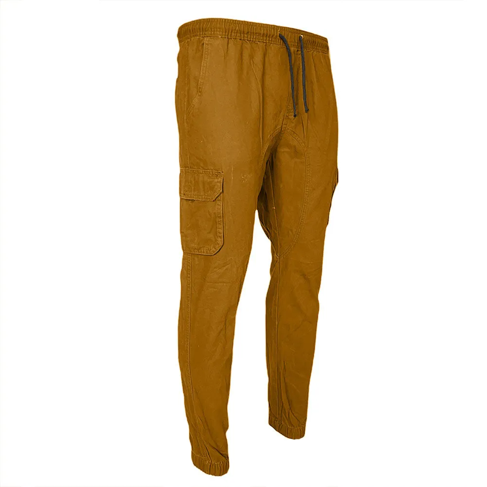 Men's Cargo Pants Solid Color Casual Utility Side Pocket Drawstring Waist Pants