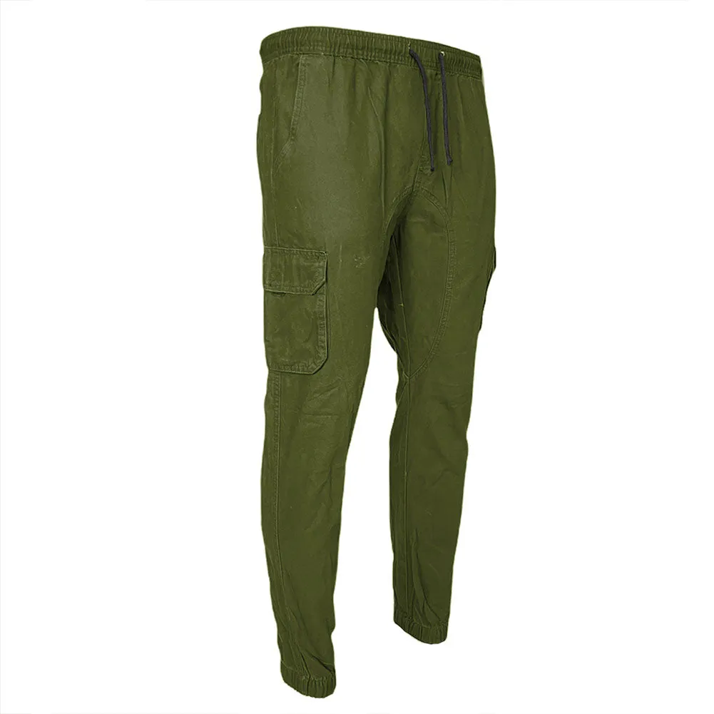 Men's Cargo Pants Solid Color Casual Utility Side Pocket Drawstring Waist Pants