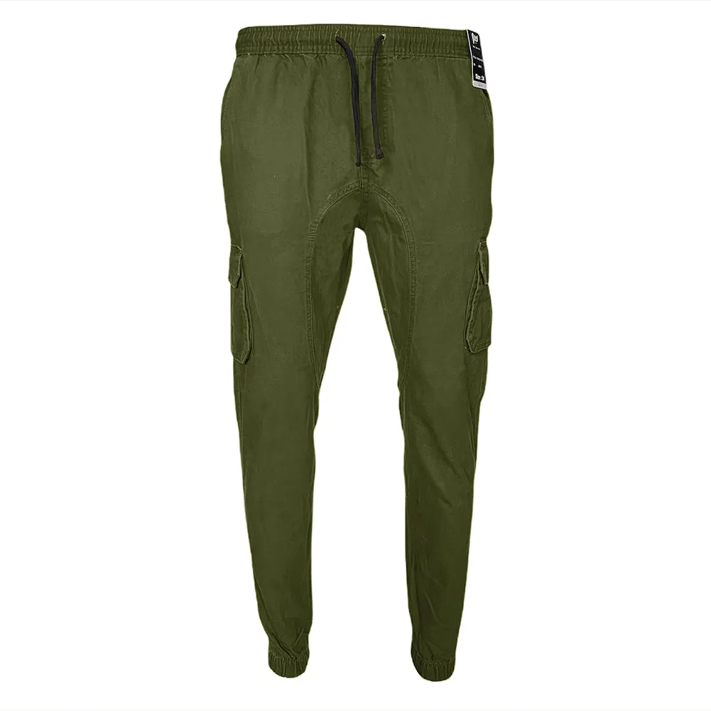 Men's Cargo Pants Solid Color Casual Utility Side Pocket Drawstring Waist Pants