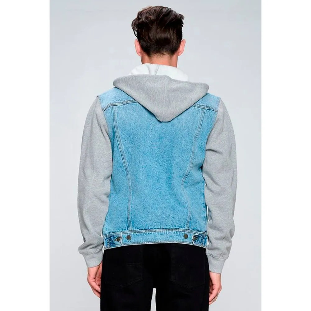 Men's Jean Jacket Hoodie Cotton Denim Long Sleeve Hybrid Hooded Trucker Jacket