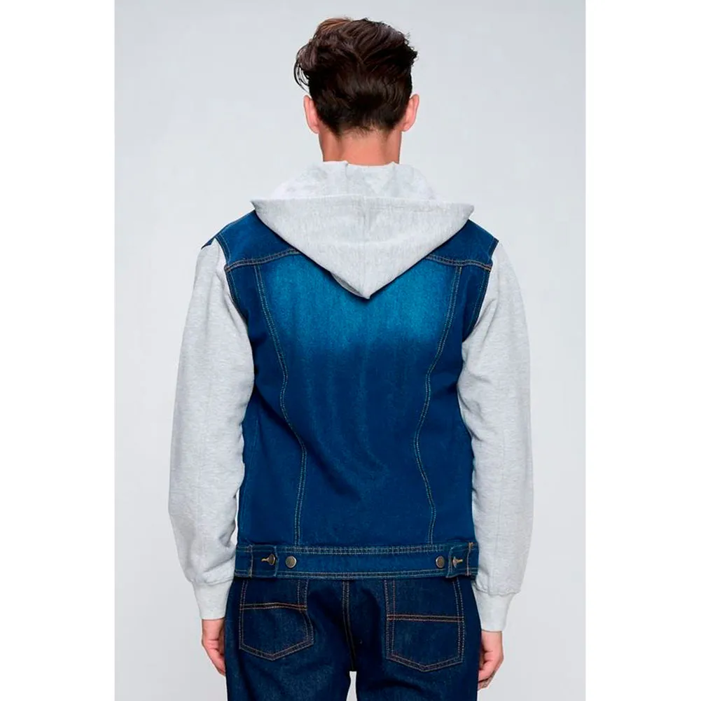 Men's Jean Jacket Hoodie Cotton Denim Long Sleeve Hybrid Hooded Trucker Jacket