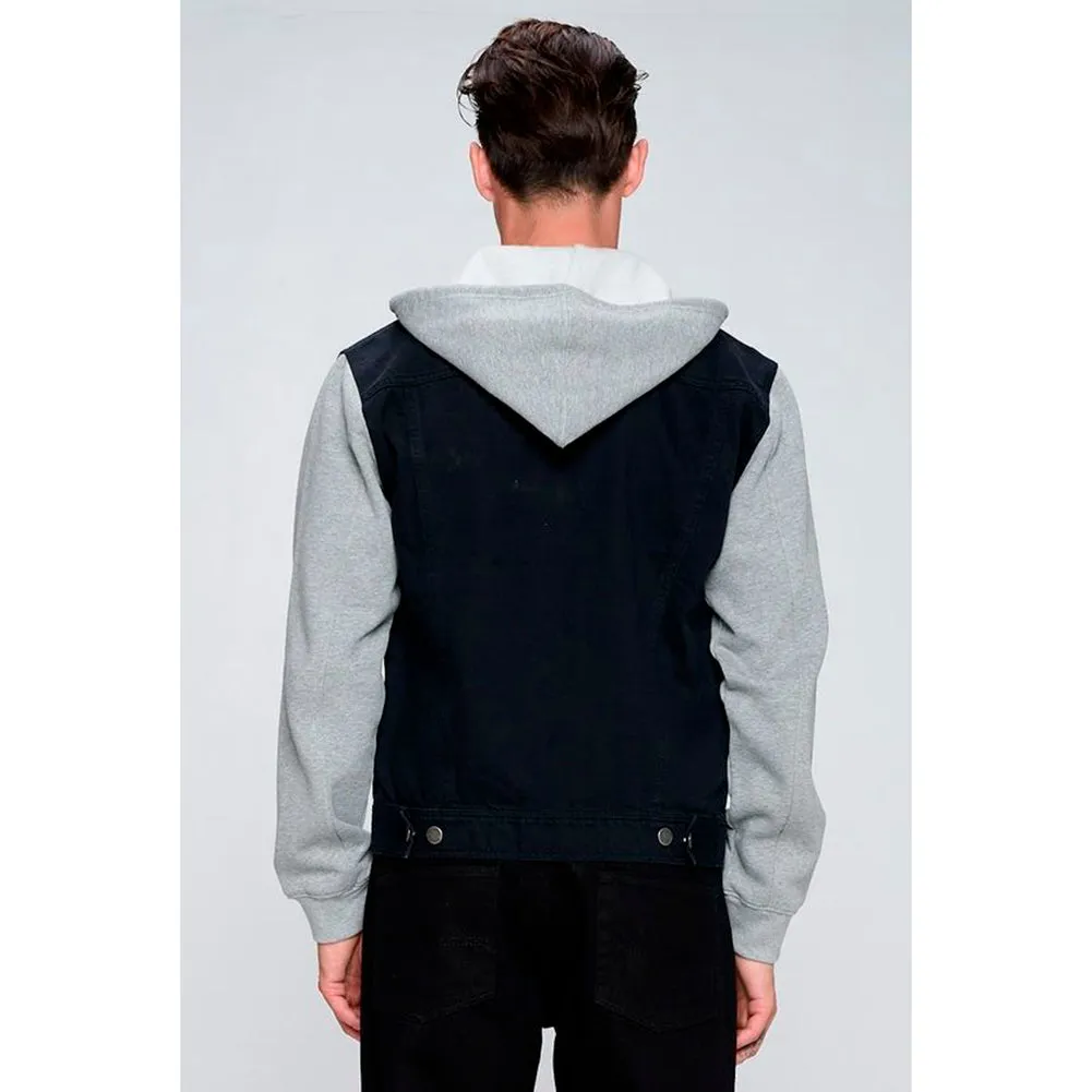 Men's Jean Jacket Hoodie Cotton Denim Long Sleeve Hybrid Hooded Trucker Jacket