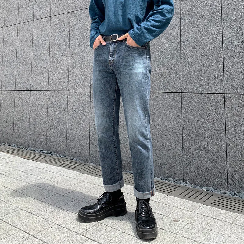 Men's Straight Cropped Loose Fit Cropped Jeans