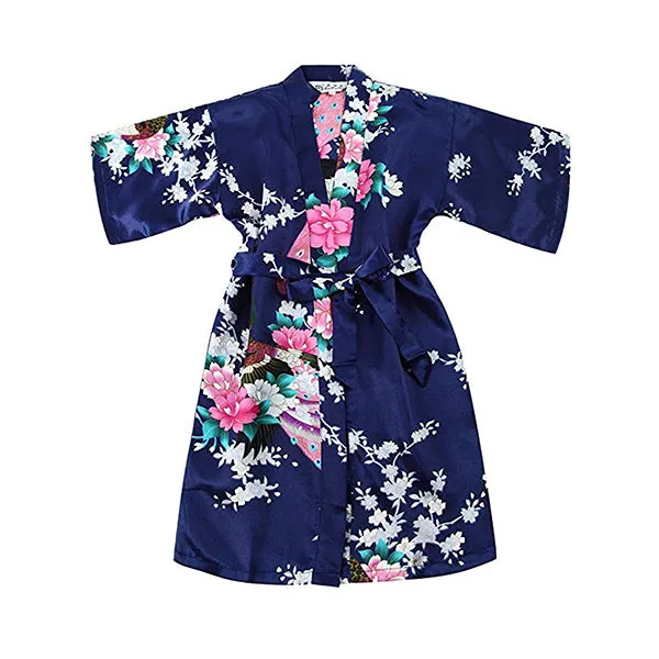 Navy Blue Mommy and Me Robes, Floral, Satin Feel