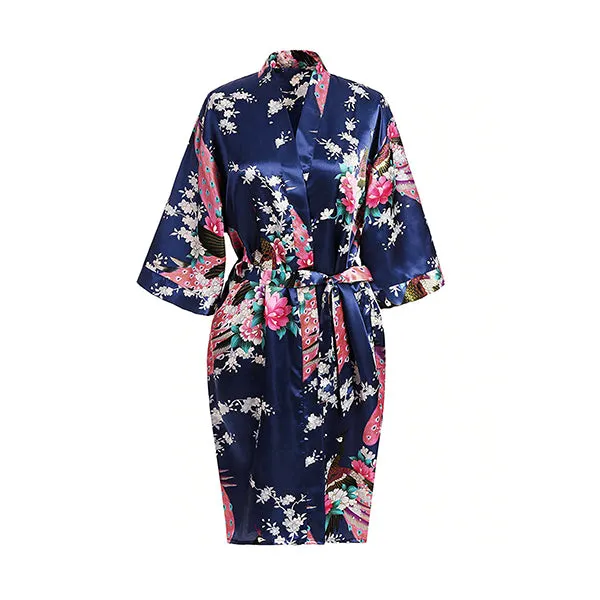 Navy Blue Mommy and Me Robes, Floral, Satin Feel
