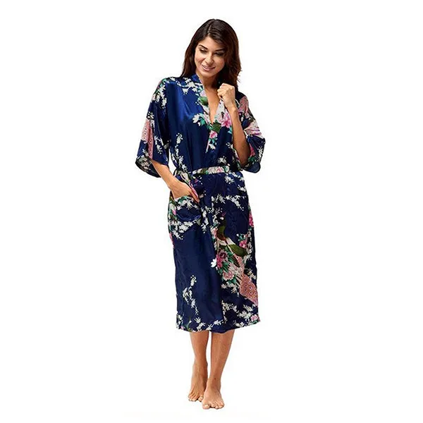 Navy Blue Mommy and Me Robes, Floral, Satin Feel