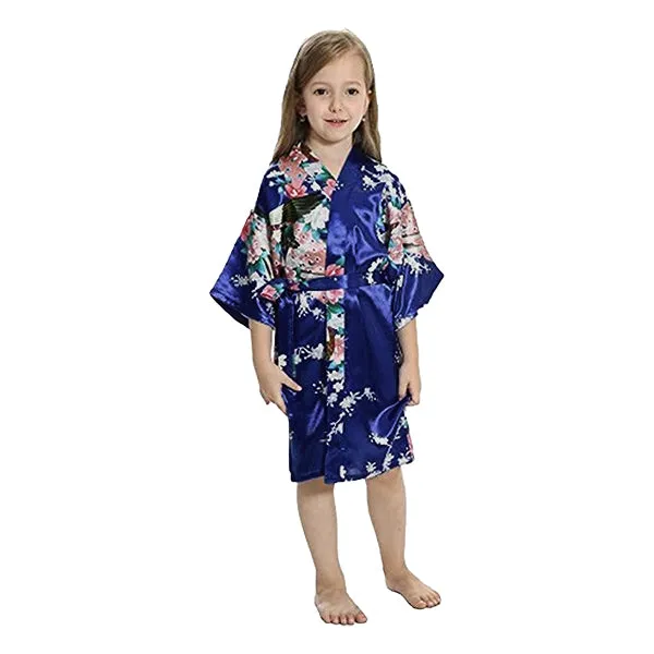 Navy Blue Mommy and Me Robes, Floral, Satin Feel
