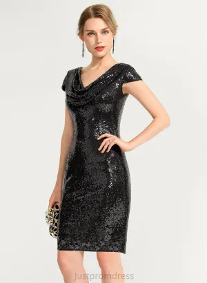 Neck Knee-Length Sheath/Column Sequined Dress Cocktail Cocktail Dresses Tiffany Cowl