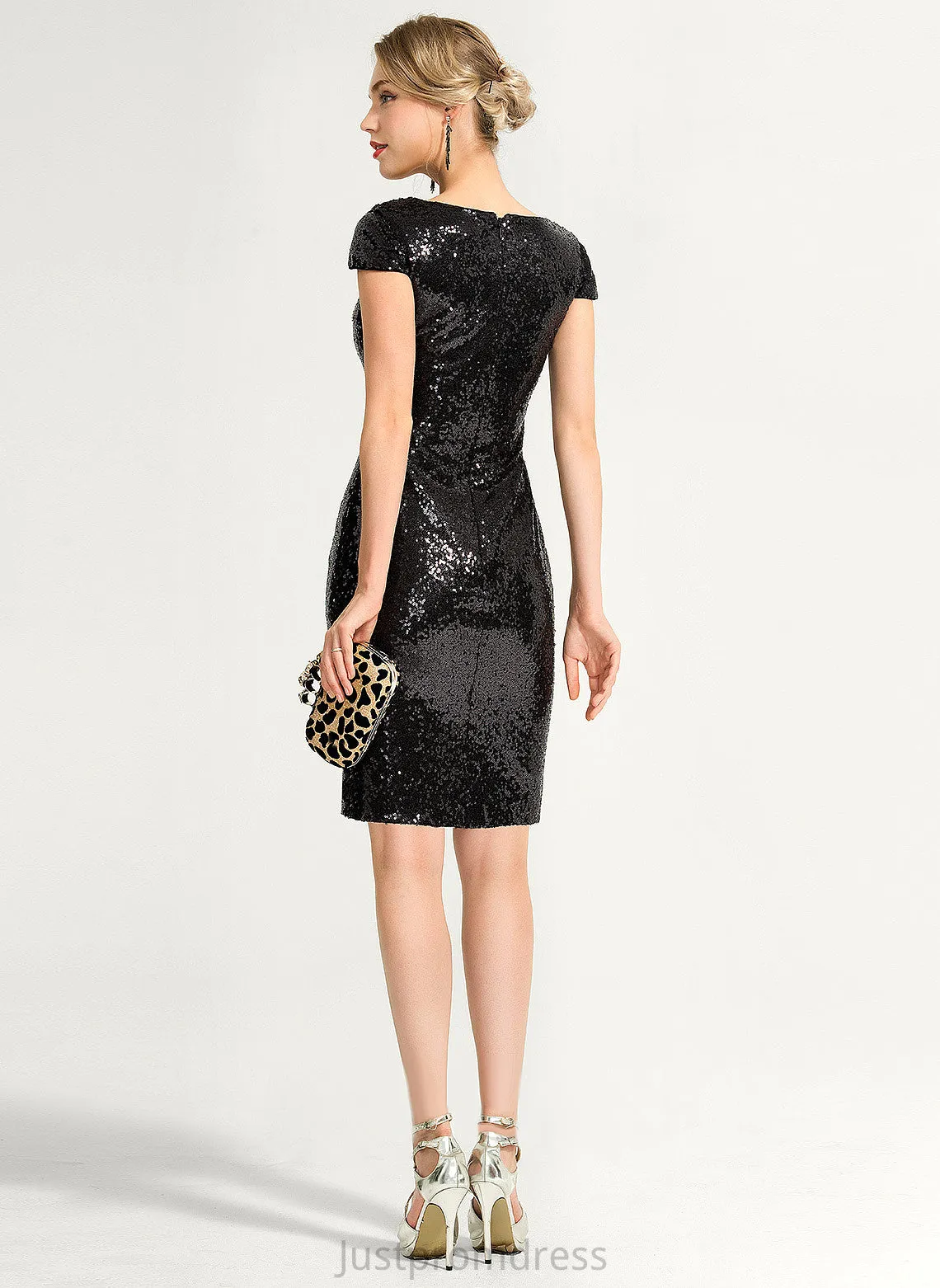Neck Knee-Length Sheath/Column Sequined Dress Cocktail Cocktail Dresses Tiffany Cowl