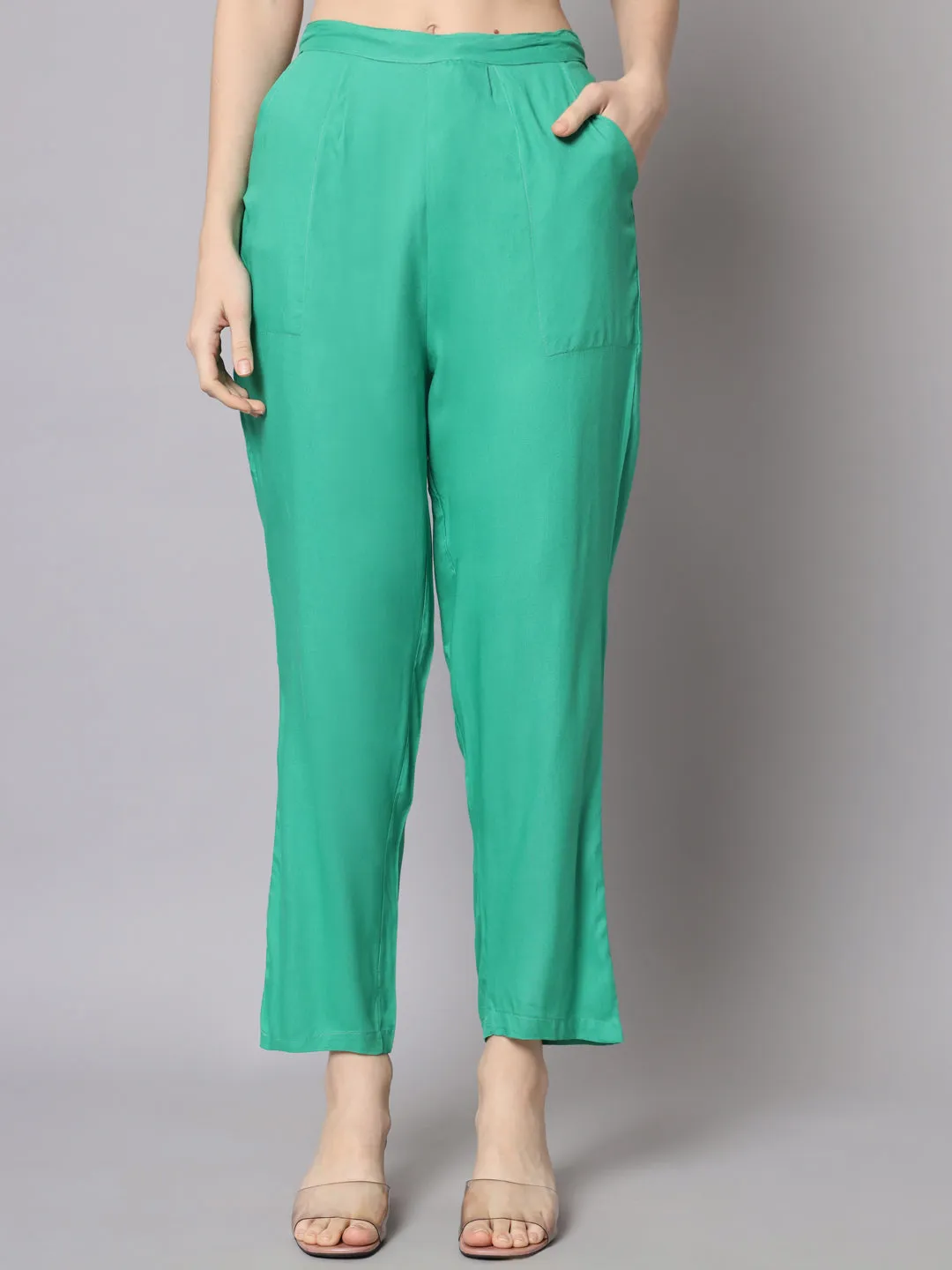 Nehamta Green Color Rayon Straight Women's Kurta With Pant