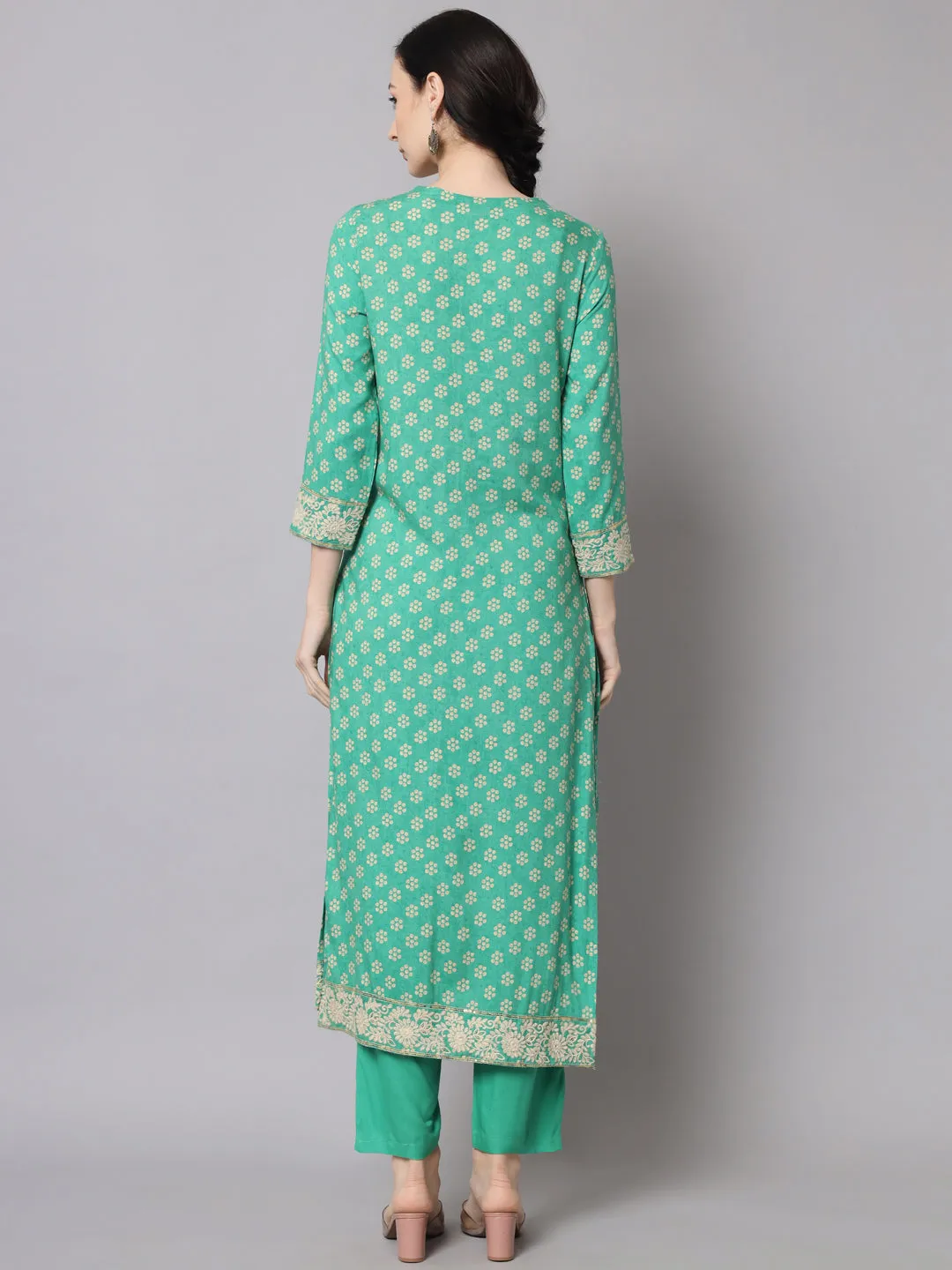 Nehamta Green Color Rayon Straight Women's Kurta With Pant