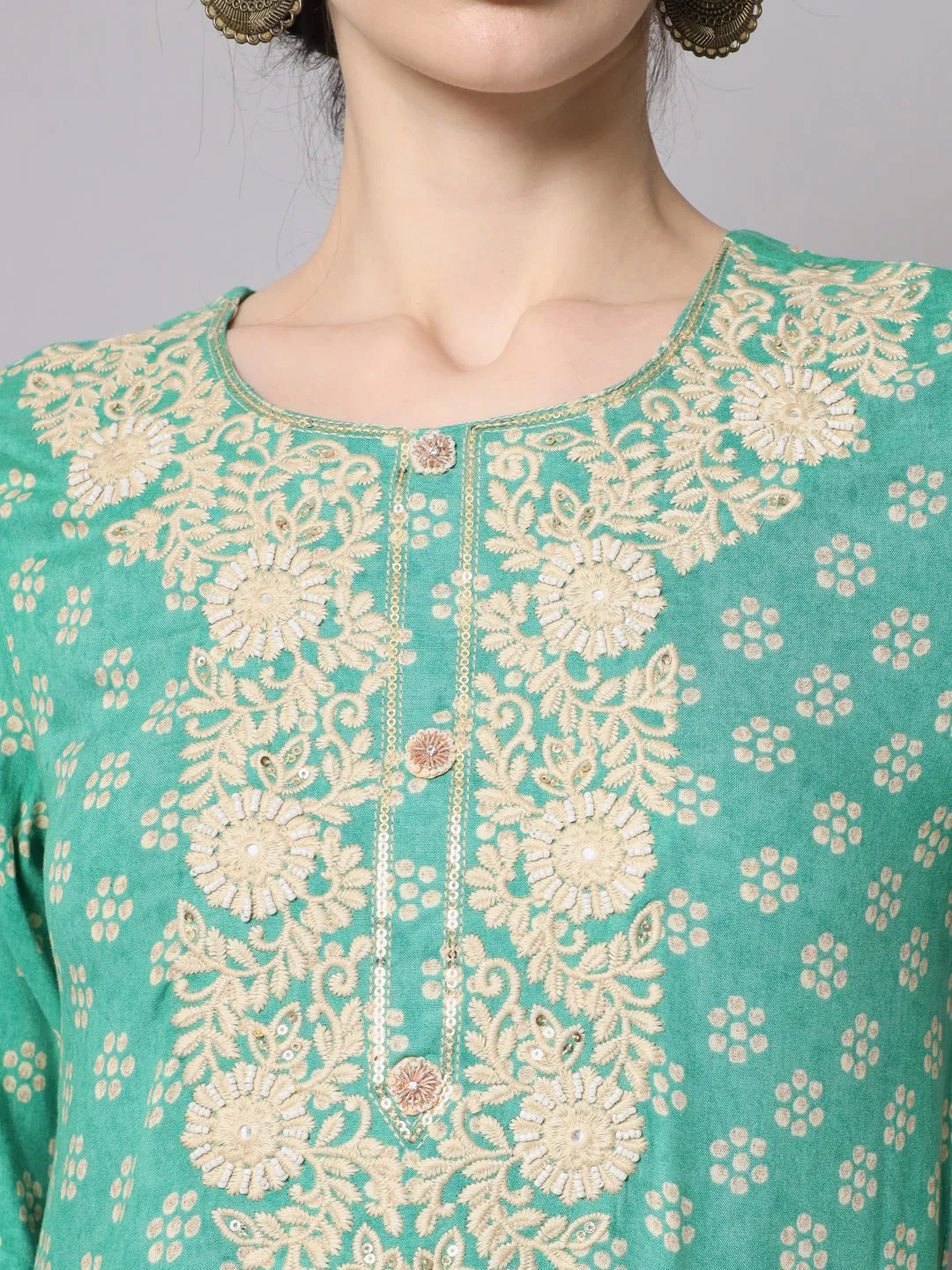 Nehamta Green Color Rayon Straight Women's Kurta With Pant