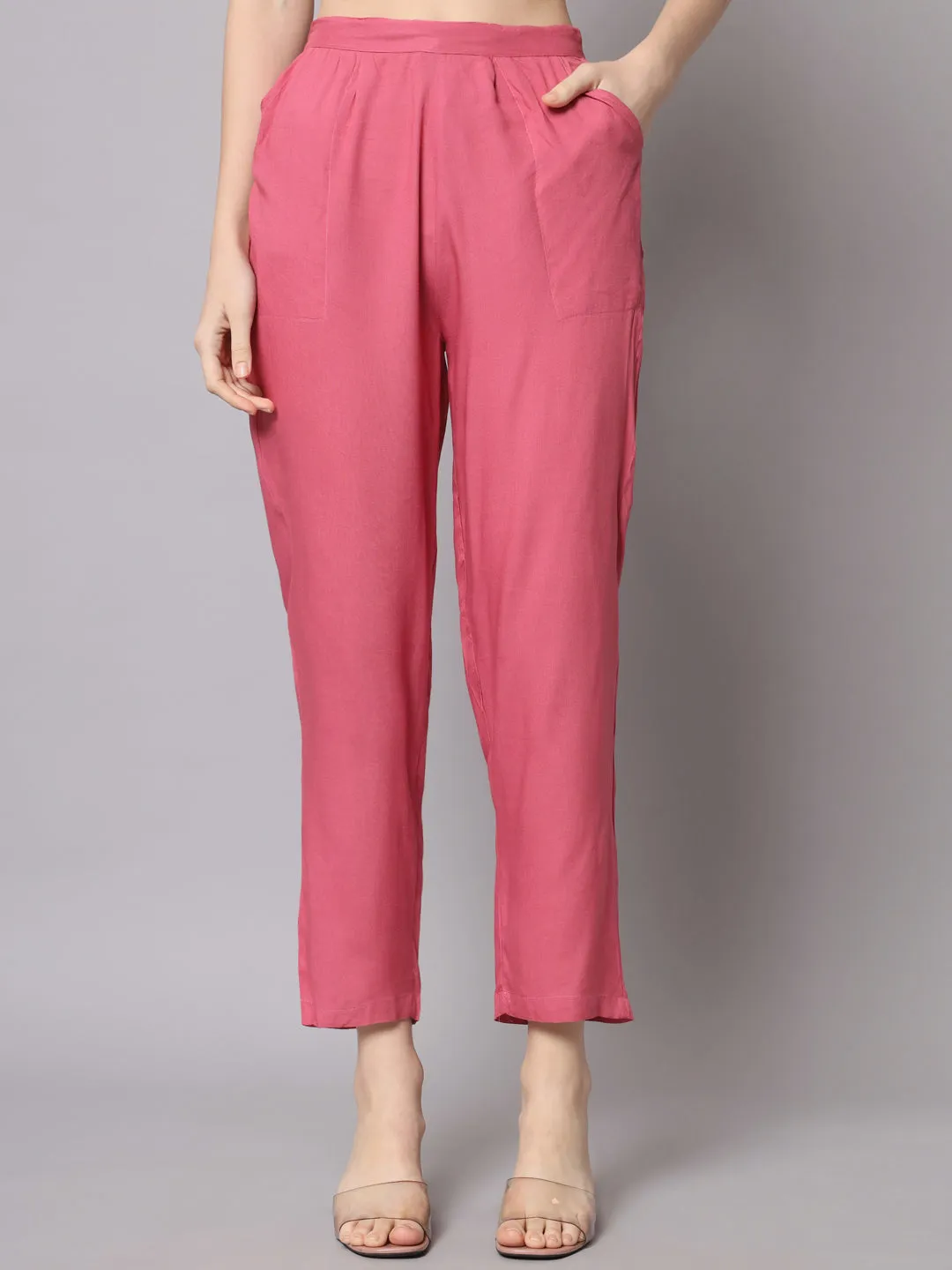 Nehamta Onion Pink Color Rayon Straight Women's Kurta With Pant