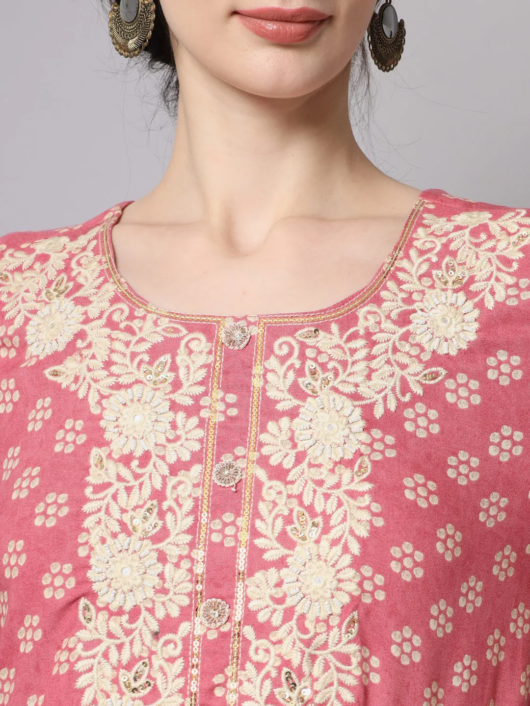 Nehamta Onion Pink Color Rayon Straight Women's Kurta With Pant